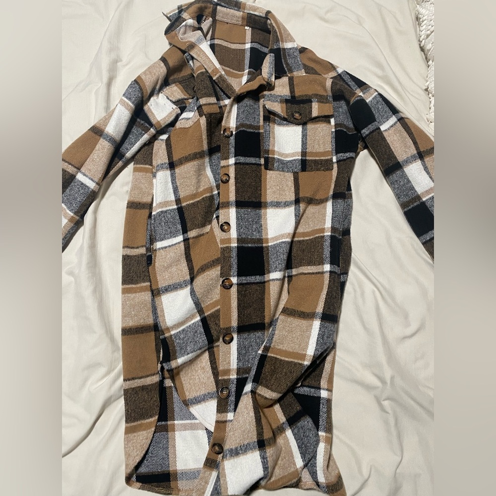 Size small tan flannel from Amazon